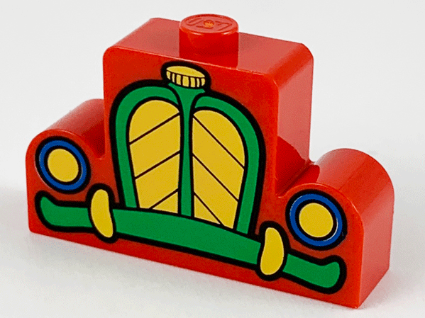 Brick, Modified 1 x 4 x 2 Center Stud Top with Car Grille Mickey green/yellow Pattern