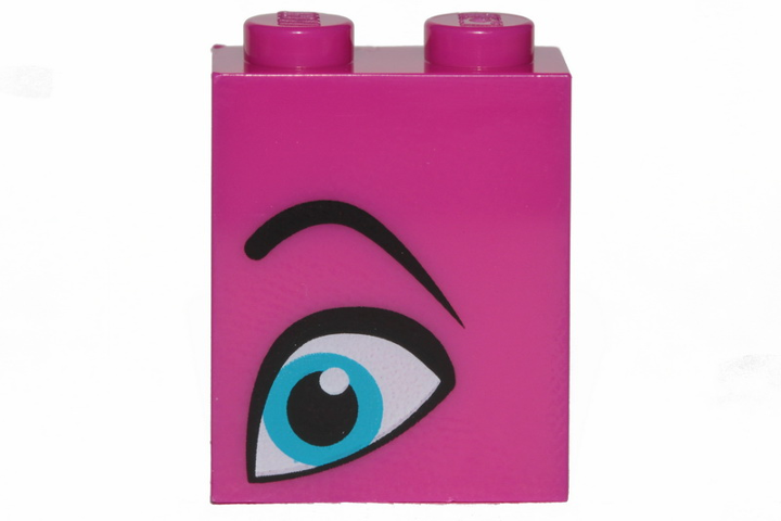 Brick 1 x 2 x 2 with Inside Stud Holder with Medium Azure Eye and Black Eyebrow Pattern Model Left Side (Queen Watevra Wa'Nabi)