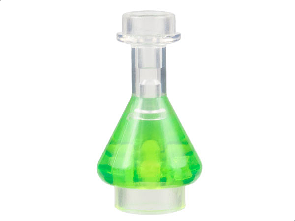 Minifigure, Utensil Bottle, Erlenmeyer Flask with Molded Trans-Bright Green Fluid Pattern