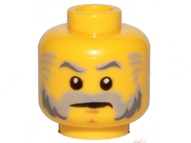 Minifigure, Head Beard Gray with Gray Eyebrows, Sideburns and Stern Pattern - Hollow Stud