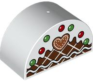 Duplo, Brick 2 x 4 x 2 Slope Curved Double with Gingerbread Heart and Green and Red Balls Pattern