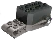 Pullback Motor 9 x 4 x 2 1/3 with Dark Gray Base, White Axle Holes, Studs on Front Top Surface