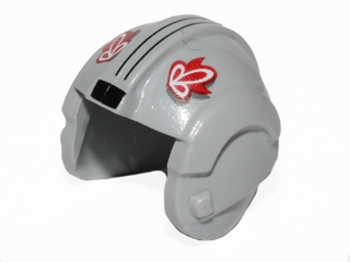 Minifigure, Headgear Helmet SW Rebel Pilot with Red T-16 Skyhopper Pilot Logo and Two Black Stripes Pattern