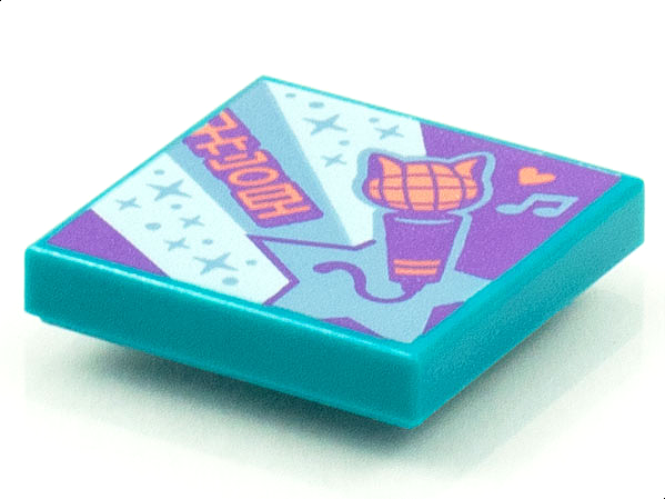 Tile 2 x 2 with Groove with BeatBit Album Cover - Metallic Light Blue Stars and Cat Head Microphone Pattern