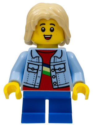Child - Boy, Bright Light Blue Denim Jacket, Blue Short Legs, Tan Hair, Freckles
