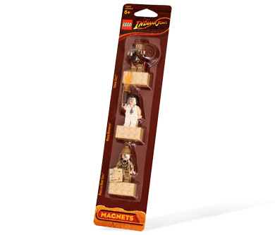 Magnet Set, Minifigures Indiana Jones (3) - Indiana Jones, Marion, Professor Henry Jones - with 2 x 4 Brick Bases blister pack