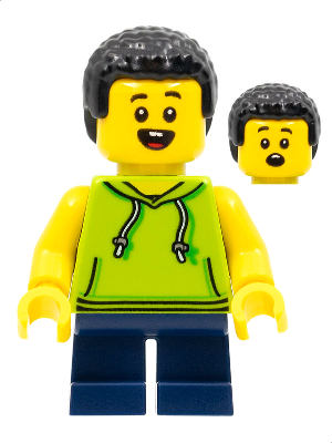 Child - Boy, Lime Hoodie, Dark Blue Short Legs, Black Coiled Hair