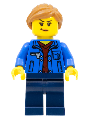 Stuntz Spectator - Female, Blue Jacket over Dark Red V-Neck Sweater, Dark Blue Legs, Medium Nougat Ponytail