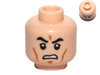 Minifigure, Head Black Eyebrows, Upper Eyelids, Medium Nougat Cheek Lines and Chin Dimple, Open Mouth Scowl with Teeth Pattern