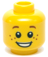 Minifigure, Head Child Small Reddish Brown Eyebrows Far Apart, Freckles, Open Mouth Smile with Teeth Pattern