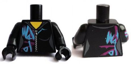 Torso Female Outline, Zipper, Magenta and Medium Azure Marking Pattern / Black Arm Left / Black Arm Right with Magenta and Medium Azure Marking / Black Hands