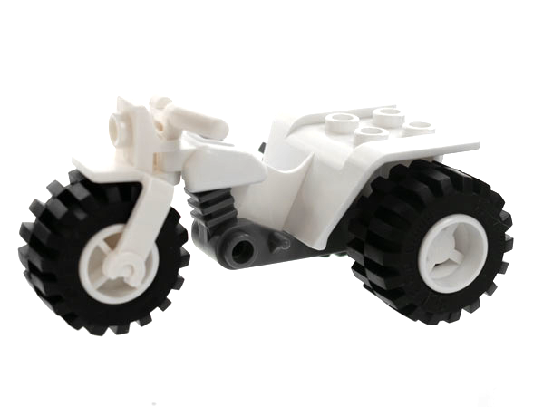 Tricycle with Dark Bluish Gray Chassis and White Wheels - Notched Holes on Rear Wheels