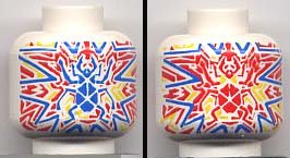 Minifigure, Head without Face with Alpha Team Arctic Red, Blue, Yellow Ogel Orb Pattern