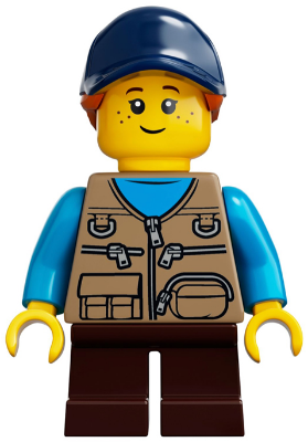 Child - Girl, Dark Tan Vest over Dark Azure Shirt, Dark Brown Short Legs, Dark Blue Cap with Dark Orange Ponytail, Freckles
