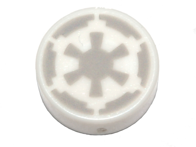 Tile, Round 1 x 1 with Light Bluish Gray SW Imperial Logo Pattern
