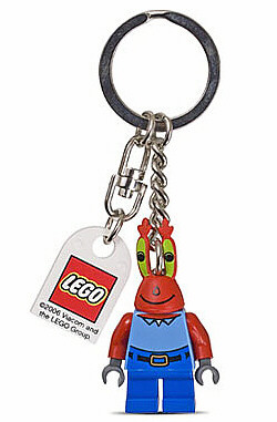 Mr. Krabs Key Chain with Lego Logo Tile, Modified 3 x 2 Curved with Hole