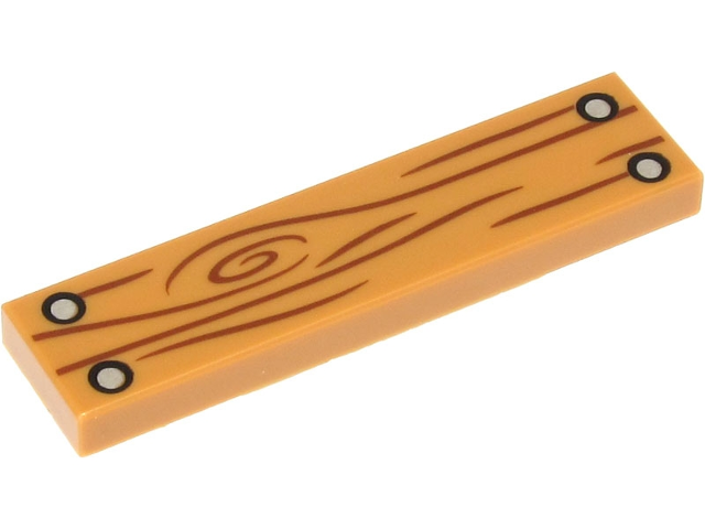 Tile 1 x 4 with Wood Grain and 4 Silver Nails Pattern