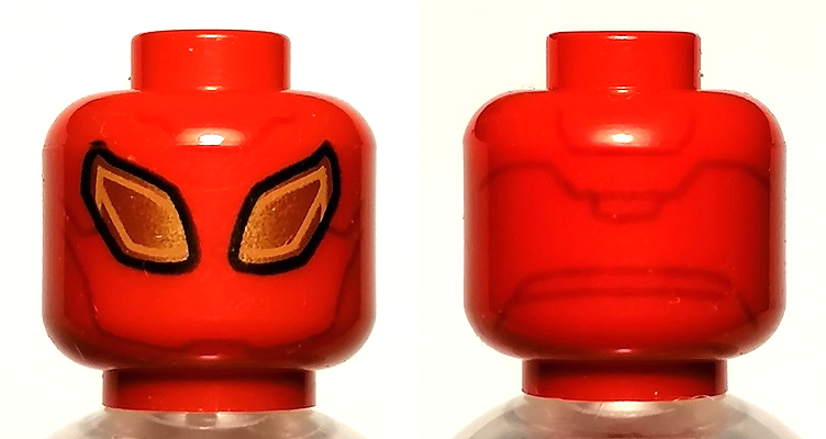 Minifigure, Head Alien with Large Gold Eyes with Black Outline, Dark Red Lines on Back Pattern