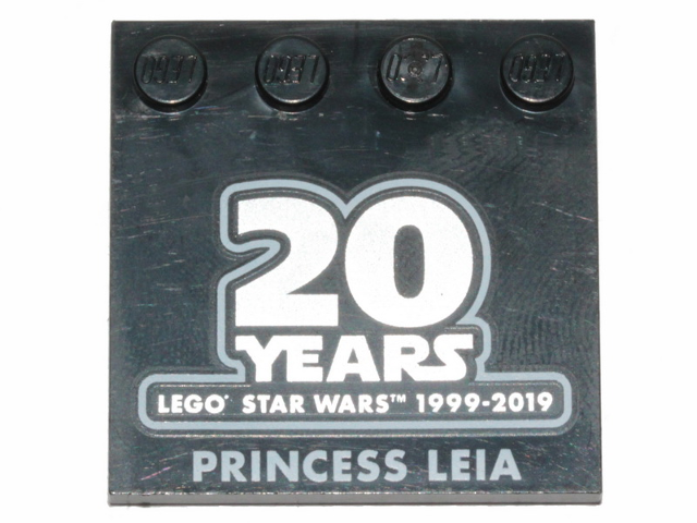 Tile, Modified 4 x 4 with Studs on Edge with SW '20 YEARS LEGO STAR WARS 1999-2019' and 'PRINCESS LEIA' Pattern