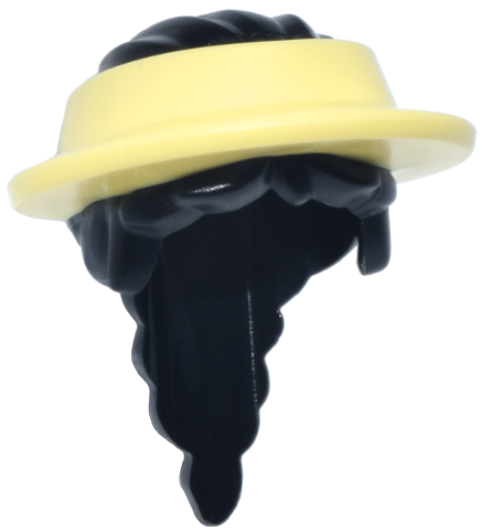Mini Doll, Hair Combo, Hair with Hat, Hair Long Braid with Molded Bright Light Yellow Sun Cap / Visor Pattern