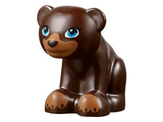 [P 14732pb01 (Dark Brown)] Bear, Friends / Elves, Baby Cub, Sitting with Black Nose, Dark Azure Eyes and Dark Tan Paws and Muzzle Pattern