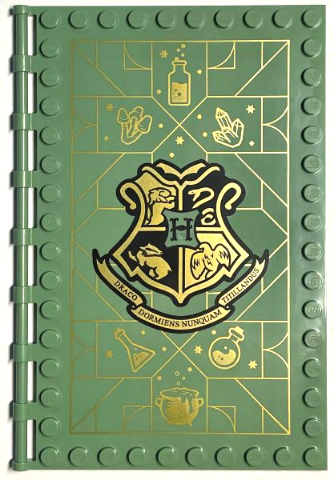 [P 69934pb002 (Sand Green)] Tile, Modified 10 x 16 with Studs on Edges and Bar Handles with Hogwarts Potions Class Pattern