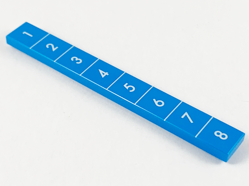 [P 4162pb233 (Dark Azure)] Tile 1 x 8 with White Stud Measurements 1-8 Pattern