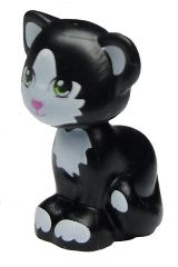 [P 11602pb01 (Black)] Cat, Friends / Elves, Sitting with Lime Eyes, Dark Pink Nose and White Patches Pattern (Felix / Lucifer)