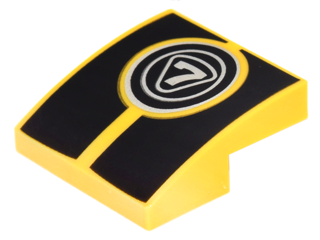 [P 15068pb085 (Yellow)] Slope, Curved 2 x 2 x 2/3 with Silver '7' in Circles over Black Stripes Pattern