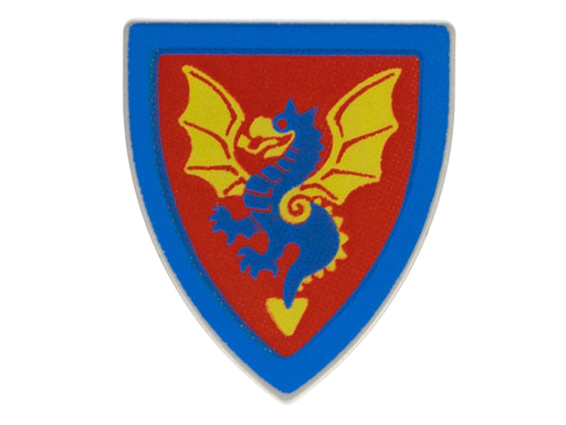 [P 3846px10 (Light Gray)] Minifigure, Shield Triangular  with Blue and Yellow Dragon on Red Background Pattern