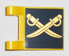 [P 2335pb107 (Yellow)] Flag 2 x 2 Square with Gold Crossed Cutlasses on Dark Blue Background Pattern