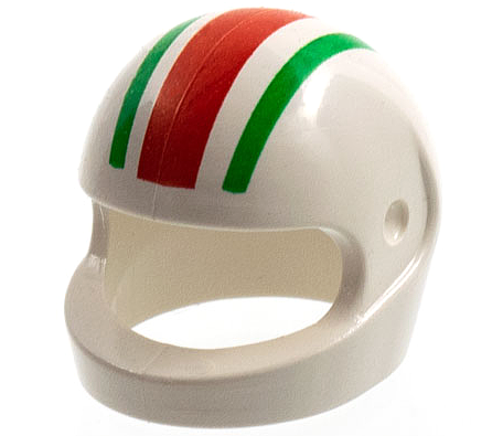 [P 2446px1 (White)] Minifigure, Headgear Helmet Motorcycle (Standard) with Red and Green Stripes Pattern