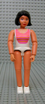 [M belvfemale67 (No Colour)] Belville Female - White Swimsuit with Dark Pink and Light Orange Stripes, Short Black Hair, White Shoes