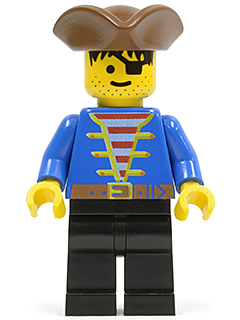 [M pi080 (No Colour)] Pirate Blue Jacket, Black Legs, Brown Pirate Triangle Hat, Black Hair