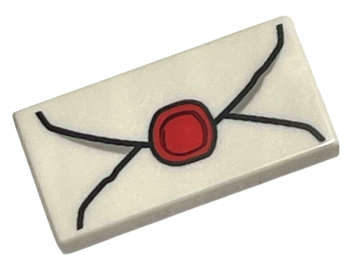 [P 3069pb0779 (White)] Tile 1 x 2 with Envelope with Red Wax Seal and Light Bluish Gray Highlights Pattern