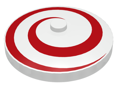 [P 3960p03 (White)] Dish 4 x 4 Inverted (Radar) with Solid Stud with Red Spiral Pattern