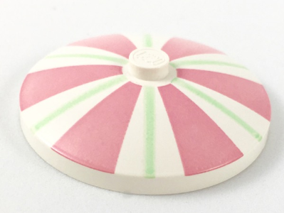 [P 3960pb001 (White)] Dish 4 x 4 Inverted (Radar) with Solid Stud with Thick Pink and Thin Light Green Stripes Pattern