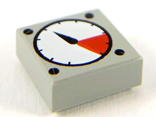 Tile 1 x 1 with White and Red Gauge, Black Thick Needle, and Screw Heads Pattern