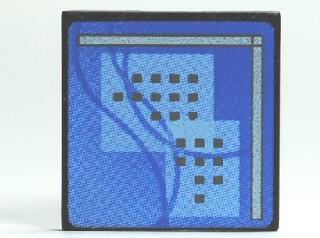 [P 30258pb018 (Black)] Road Sign 2 x 2 Square with Clip with Curved Blue Lines and Small Black Squares Pattern (Computer Screen)