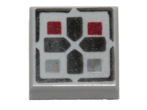 [P 3070pb096 (Light Bluish Gray)] Tile 1 x 1 with Black Cross and Dark Red and Dark Bluish Gray Buttons Pattern