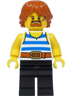 [M cas556 (No Colour)] Blacksmith - White Tank Top with Blue Stripes, Black Legs, Dark Orange Hair