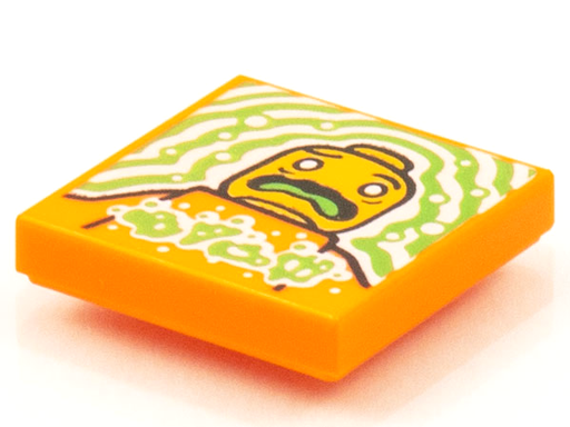[P 3068bpb1553 (Orange)] Tile 2 x 2 with Groove with BeatBit Album Cover - Sick Minifigure with Green Tongue Pattern