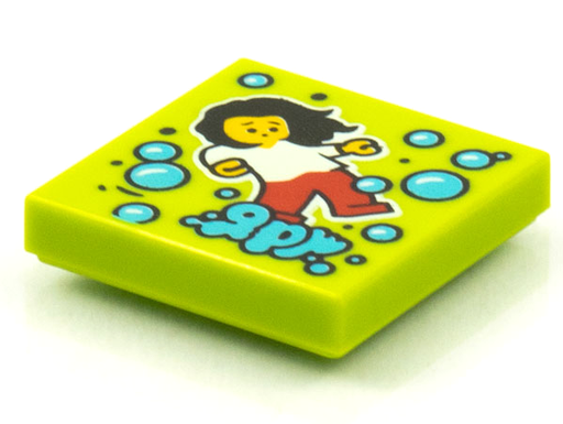 [P 3068bpb1560 (Lime)] Tile 2 x 2 with Groove with BeatBit Album Cover - Dancing Girl and Medium Azure Bubbles Pattern