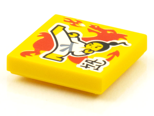 [P 3068bpb1568 (Yellow)] Tile 2 x 2 with Groove with BeatBit Album Cover - High Karate Kick and Red Dragon Pattern