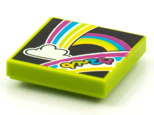 [P 3068bpb1590 (Lime)] Tile 2 x 2 with Groove with BeatBit Album Cover - Rainbows and Cloud Pattern