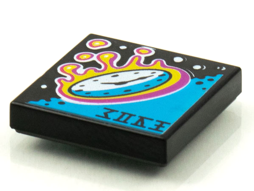 [P 3068bpb1597 (Black)] Tile 2 x 2 with Groove with BeatBit Album Cover - Clock Reentering Atmosphere Pattern