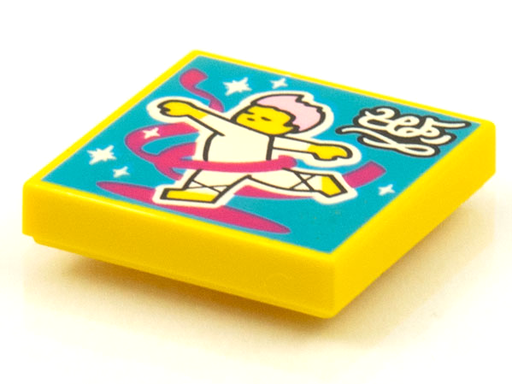 [P 3068bpb1604 (Yellow)] Tile 2 x 2 with Groove with BeatBit Album Cover - Ballet Dancer with Magenta Streamer Pattern
