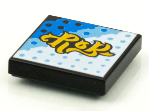 [P 3068bpb1610 (Black)] Tile 2 x 2 with Groove with BeatBit Album Cover - Yellow Title on White, Bright Light Blue and Blue Background with Dot Grid Pattern