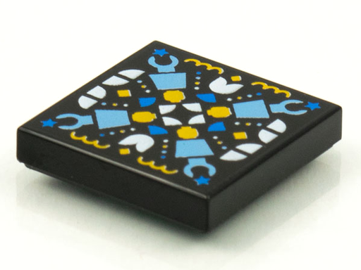 [P 3068bpb1613 (Black)] Tile 2 x 2 with Groove with BeatBit Album Cover - Geometric Minifigure Heads, Arms and Quarter Tiles Pattern