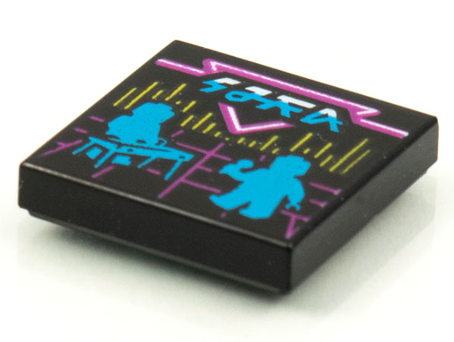 [P 3068bpb1614 (Black)] Tile 2 x 2 with Groove with BeatBit Album Cover - Dark Azure Keyboardist and Singer Silhouettes Pattern